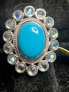 Sterling Silver Ring - Sonora Turquoise & Rainbow Moonstone Size 6 - $400 Retail Tag