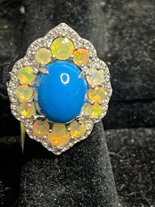 Opal Ring - Sterling Silver Cerulite Ethiopian Opal Size 6 - $359 Retail Tag
