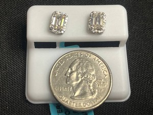 Rectangle Moissanite Stud Earrings - Sterling Silver 1.80 CTW VVS D Color - $599 Retail Tag