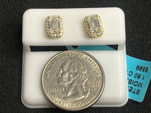 Rectangle Moissanite Stud Earrings - Sterling Silver 1.80 CTW VVS D Color - $599 Retail Tag
