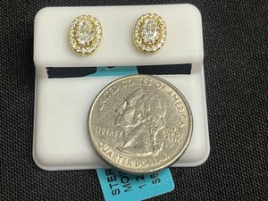 Sterling Silver Moissanite Earrings 1.22 CTW Oval Halo Studs - $599 Retail Tag