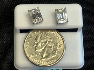 Rectangle Moissanite Stud Earrings - Sterling Silver 4.00 CTW 6mm X 8mm - Retail Tag $599