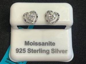 Moissanite Earrings - 925 Sterling Silver Heart Studs 0.92ct - $199 Retail Tag