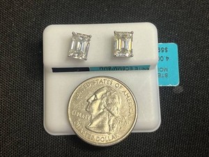 Moissanite Stud Earrings - Sterling Silver 4.00 CTW Emerald Cut 8mm - Retail Tag $599