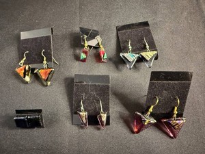 Art Glass Earrings - Geometric Iridescent Designs (Lot of 6 Pairs)