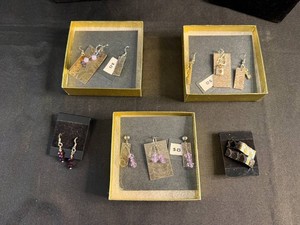 Costume Jewelry - Assorted Dangle Earrings & Geometric Brooch