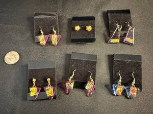 Art Glass Earrings - Multicolor Fused Glass Pairs (Lot of 6)