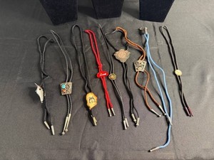 VTG Navajo Bennett Sterling Turquoise & Red Coral Bolo Tie & Misc Animal Design Collection - Western Designs