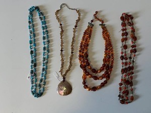 Beaded Necklace Collection - Blue & Amber-Tone (Lot of 4)