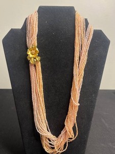 VTG COOL Costume Jewelry Necklace - Multi-Strand Seed Bead Floral Clasp