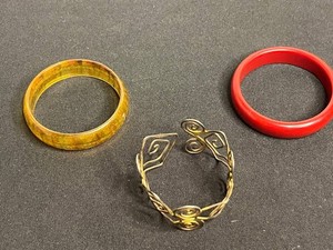 VTG Costume Jewelry Bracelets - Red, Amber & Openwork Cuff (Lot of 3)