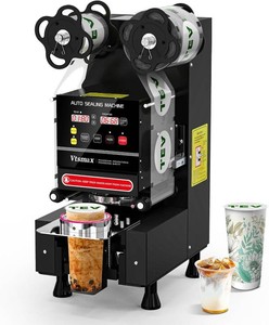 $152 Automatic Cup Sealing Machine 9095mm Cup Sealing Machine 500-700 CupsH Electric Sealing Machine with Automatic Counting LCD Panel for Bubble Milk Tea Juice Coffee (Black)