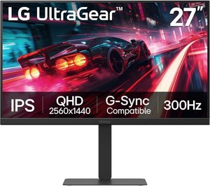 $450 LG 27G640A-B 27-inch Ultragear QHD (2560 x 1440) IPS Gaming Monitor, 300Hz, 1ms, NVIDIA G-Sync, AMD FreeSync Premium, VESA DisplayHDR 400, HDMI 2.1, USB Type-C, TiltHeightSwivelPivot Stand, Black