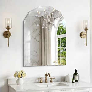 Beveled Arched Mirror, 22x30 Arch Vanity Mirror with Diamond Cut Beveled Edge, 5mm Tempered Glass, Decorative Frameless Wall Mirror for Bedroom, Mantle, Living Room and Entryway