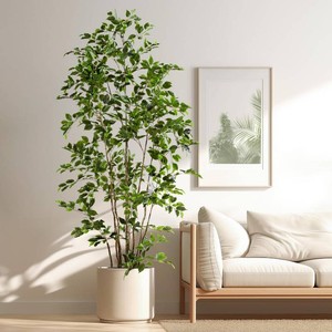$150 Bailikang Artificial Ficus Tree Indoor 8ft, Large Potted Faux Tree with Realistic Silk Leaves & Trunk for Home Office, Living Room Corner Decor