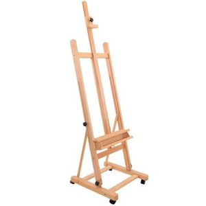 $130 U.S. Art Supply Wooden H-Frame Studio Easel with Artist Tray, Wheels - Adjustable Mast Beechwood Stand, Holds 48 Canvas