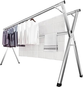 JAUREE 63 Inches Clothes Drying Rack, Drying Rack Clothing Folding Indoor Outdoor, Heavy Duty Stainless Steel Laundry Rack, Foldable Portable Large Clothes Rack Garment Rack with 20 Windproof Hooks