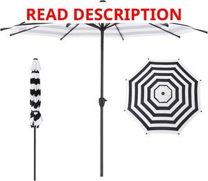 Abba Patio 9FT Lyon Outdoor Patio Umbrella Outdoor Table Umbrella with Crank Market Umbrella 8 Sturdy Ribs UV Protection Waterproof and Push Button Tilt for Garden Deck Backyard Pool,Black & White Stripe