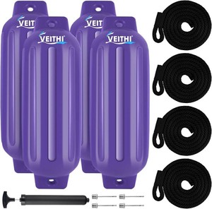 $170 4.55.56.58.51016 inch Boat Fenders 4 Pack,Ribbed Twin Eyes Vinyl Boat Bumpers Fenders,Boat Bumpers for Docking Come with Ropes Needles and Pump to Inflate