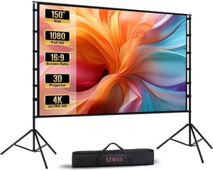 $149 STWUI Projector Screen with Stand - 150 Inch Portable Projector Screens Outdoor Indoor Projector Screen 169 4K HD Outdoor Movie Screen with Carry Bag,Enjoy Home Theater Projection Screen