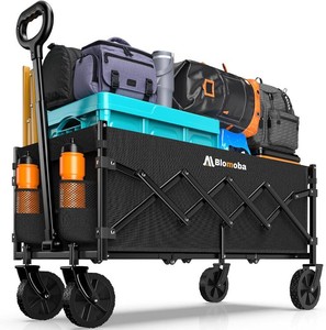 Blomoba 35 Extra Long Folding Wagon with Adjustable Handle & Wheels, Black