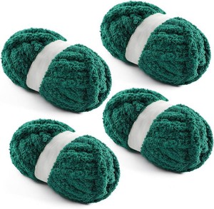 4 Pack Chunky Yarn for Hand Knitting - Chunky Chenille Blanket Yarn for Crocheting - Jumbo Fluffy Yarn for Crochet - Super Bulky Yarn 25 yds 7.7 oz Each Skein (Dark Green)
