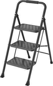 HBTower 3-Step Ladder, 3-Step Stool, 330 lbs Capacity, Anti-Slip, Foldable, Aluminum & Alloy Steel, Black