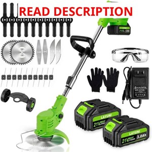 Cordless Weed Wacker with Wheels, 880W Electric Weed Eater with 2 x Batteries, 3-in-1 Battery Powered Grass TrimmerBrush Cutter with 5 Types Saw Blades, Lightweight for Lawn & Garden
