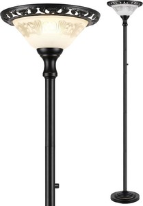 PARTPHONER Torchiere Floor Lamps for Living Room, 71 Tall Standing Lamp with Thick Glass Shade, Metal Pole & Heavy Base, Vintage Corner Lamp Decor for Home Bedroom Office, 3CCT Bulb Included