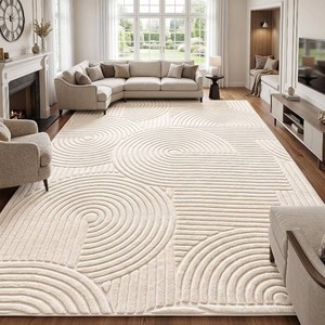 $180 Beige Geometric 9x12 Solid Area Rug, Washable Living Room Rug