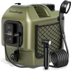 $129 Portable Shower for Camping Leak-Proof Electric Cordless Power Camp Shower Pressure Washer with Water Tank 5 Gallon Outdoor for Garden Pet, Max 8 Hours Working & Installation-Free