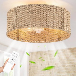 19 Handwoven Rattan Boho Ceiling Fans with Lights Flush Mount Low Profile
