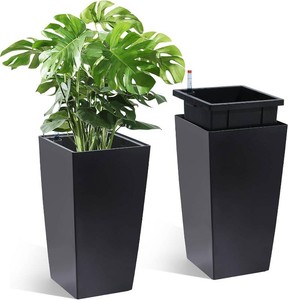 Garvee 16 Tall Planters Set of 2, Outdoor Indoor Planter Pots, Black