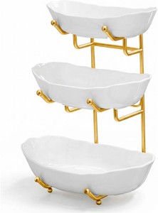 3 Tier Ceramic Fruit Bowl for Kitchen Counter, Fruit Basket with Stand