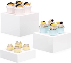 White Acrylic Food Display Risers Boxes Party Wedding Dessert Table Buffet Riser Elevator Riser Tiered Riser Food Display Stands Vendor Events Catering