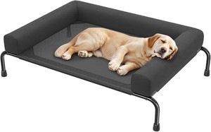 Simple Trending Elevated Dog Bed for Large Dogs with Bolsters, Black