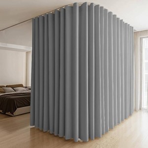 MaKefeile Room Divider Curtains & Flexible Bendable Tracks Set,Privacy Dividers Ceiling Track Curtain Window Blackout Curtains for Living Room Bedroom (W100   H96 in 1 Panel Grey Drape & White Rail)