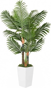 5ft Artificial Palm Tree Indoor Plant Triple Faux Tropical Areca Floor Plant in Pot Artificial Plants with Lifelike Leaves for Home Office Decor