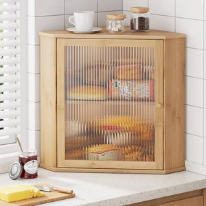 Kitsure Wooden Corner Bread Box for Kitchen Countertop, Large, Natural