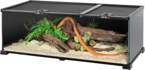 $143 REPTIZOO Reptile Terrarium Tank 30 x 12 x 10, Black-Tinted Glass Snake Tank with Top Feeding Ports Top Screen Ventilation Reptile Habitat for Snake Spider