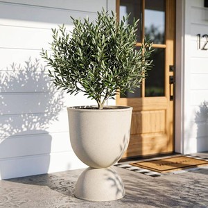 KOL 23 Inch Tall Planters, Beige Plastic Urn Planters, 1 Pack