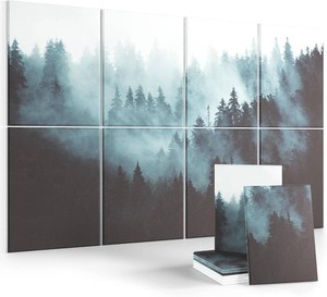 $113 Wall Art Acoustic Panels,70 47Sound Absorbing Panels-8-Pack with 60 Adhesive Tabs, Panels for Living Room and Recording Studio-Foggy Nature Forest