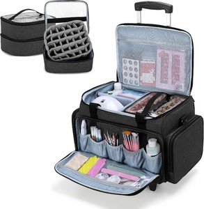 LUXJA Rolling Nail Polish Organizer Holds 90 Bottles and a UV Lamp, Black