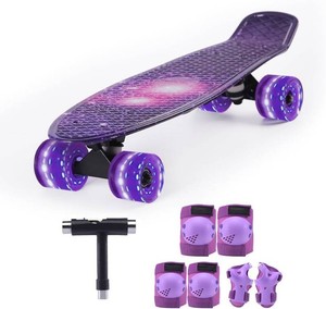 Kids Skateboard Set with Light-Up Wheels Complete Beginner Kit Includes Full Protective Gear & Skate Tool Ideal for Boys & Girls (blue)