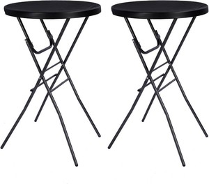 $147 Byliable 28in Folding Cocktail Table, Round Bar Height Table, Black 2-Pack
