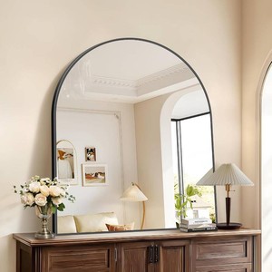 $126 COFENY Black Arch Mirror, 36x40 Black Mirror for Bathroom, Wide Arched Bathroom Mirror with Metal Frame, Wall Mounted Mirror for Bedroom Living Room Entryway Modern