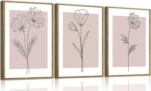 3 Piece Minimalism Botanical Canvas Wall Art Framed Wall Decor 16x24