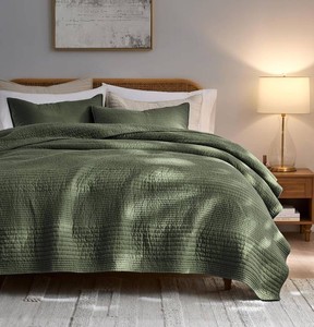 palassio 100% Cotton Striped Channel Quilt Set Queen Size, Olive Green