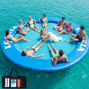 $700 Inflatable Water Hammock Floating Dock, Extra Large Round Floating Ring Dock for Lake, Pool, Floating Island Raft with Carry Bag for Summer Parties, No Pump, 8ft