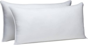 Amazon Basics Down-Alternative Pillows for Stomach and Back Sleepers, Soft Density, Machine Washable, 20 x 36 inches, White, 2-Pack